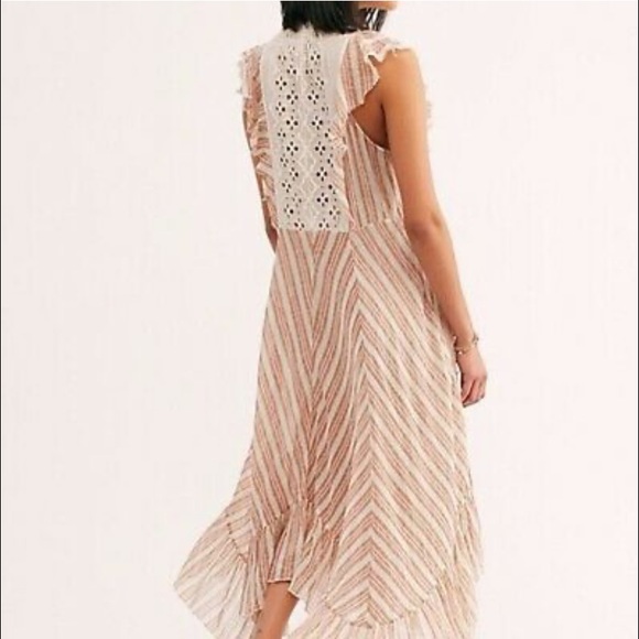 Free People One Caraway Stripe Maxi Dress Black Purple Cream Eyelet Lace Size M - Picture 2 of 16